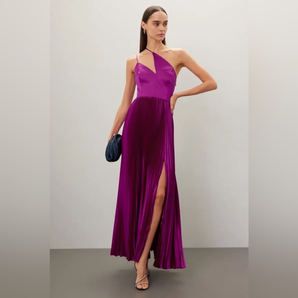 Amur magenta purple Khari one shoulder pleated pink maxi gown dress size 8 $698 - Picture 2 of 12